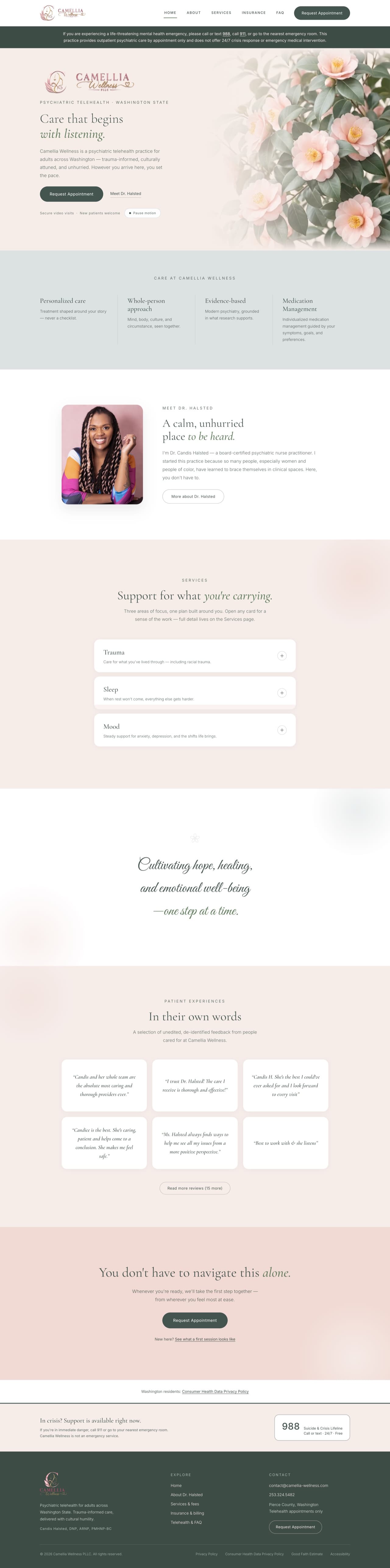 Camellia Wellness — psychiatric telehealth practice site