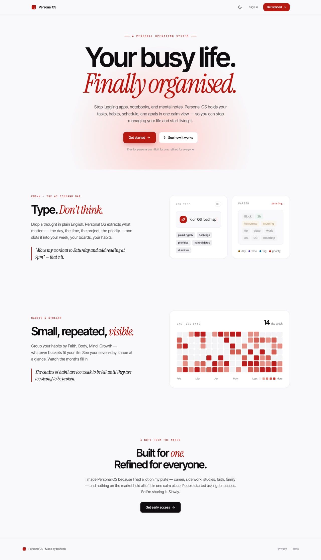 Personal OS landing page — busy life, finally organised